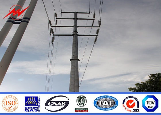 OEM 8-15m NEA Steel Utility Power Poles , Galvanised Steel Pole With Insulator