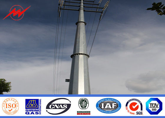 2 Sections Hot Dip Galvanized Electrical Power Pole With Arms Drawings 17m Height