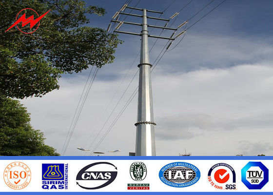 High Voltage Overhead Line Hot Dip Galvanized 36m Steel Utility Poles With Bitumen