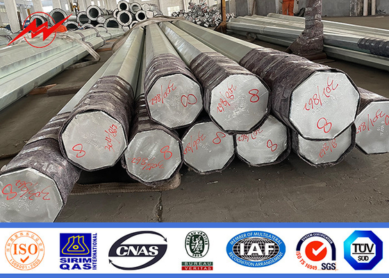 15KV 500KGF بارگذاری هشت گوشه ای گرم غوطه ور گالوانیزه قطب برق برای ولتاژ بالا