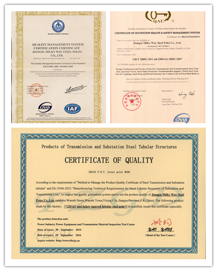 قطب فولادی گالوانیزه 12m 500DAN ASTM A123 ، قطب های تجاری تجاری